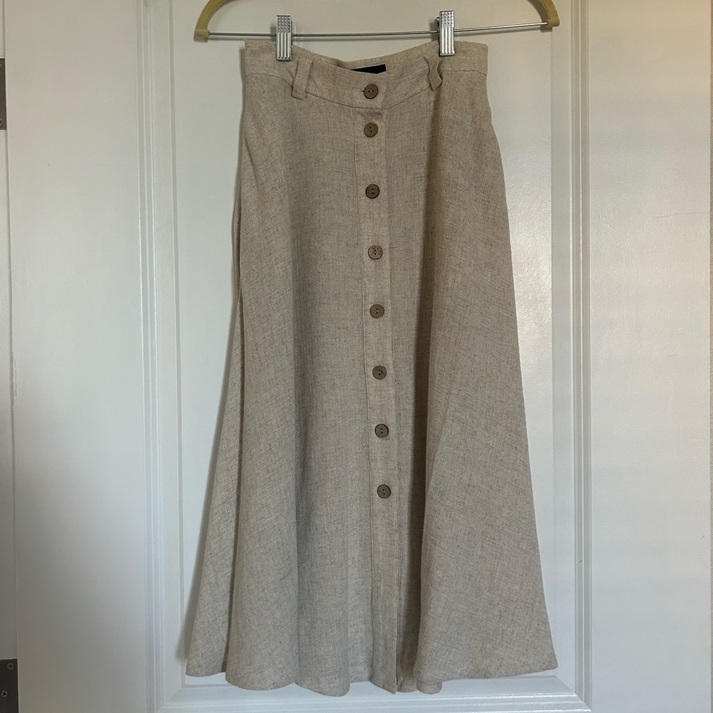 Frank and Oak Linen Blend Midi Button Front Skirt
